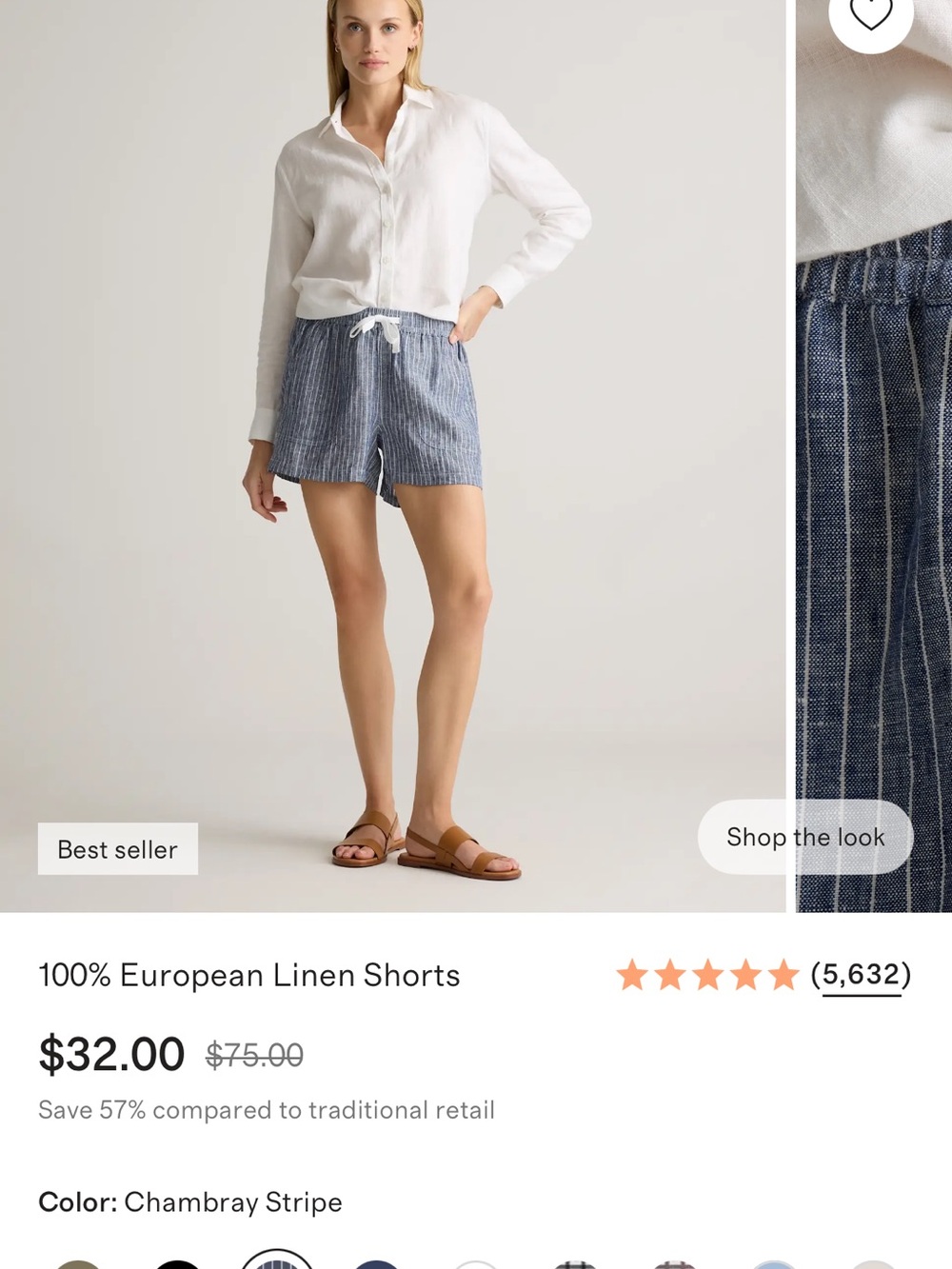 Never Worn Quince Chambray Stripe Drawstring Shorts - Blue & White 100% Linen